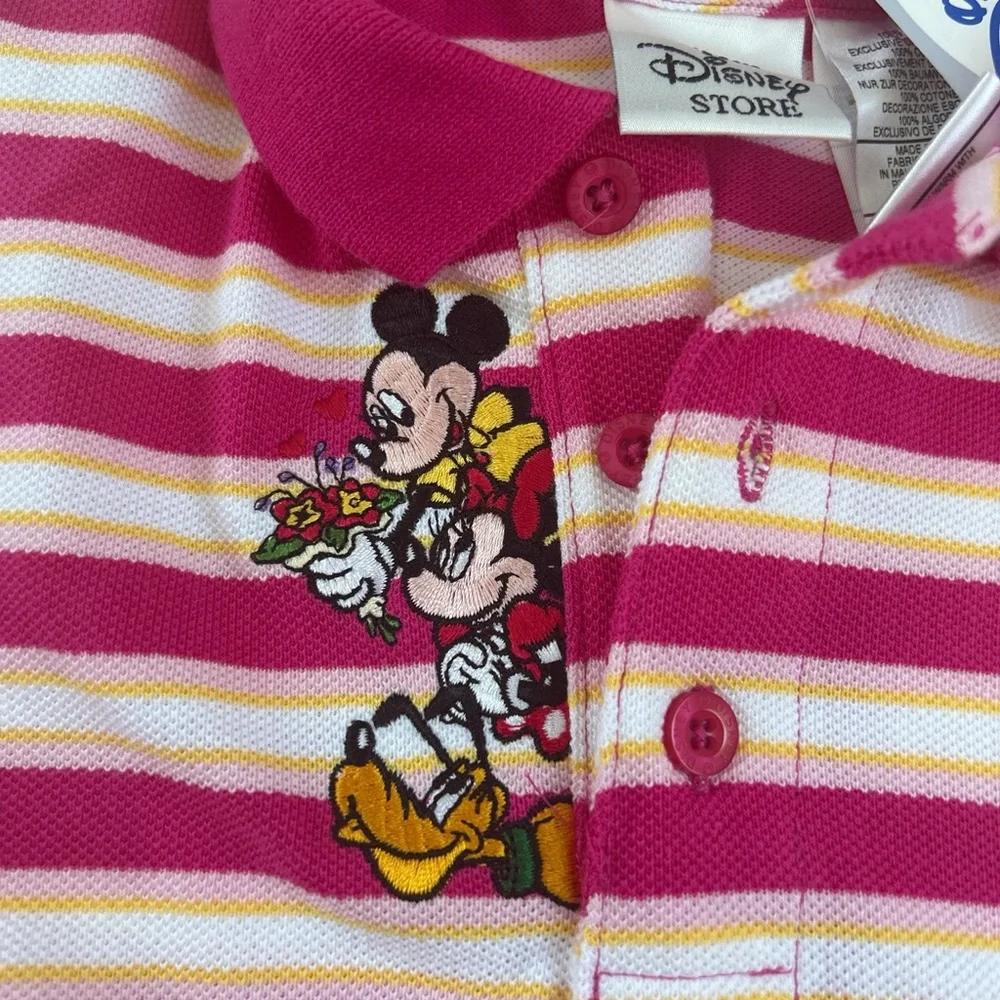 NWT Vintage the Disney store pink and white striped polo baby romper